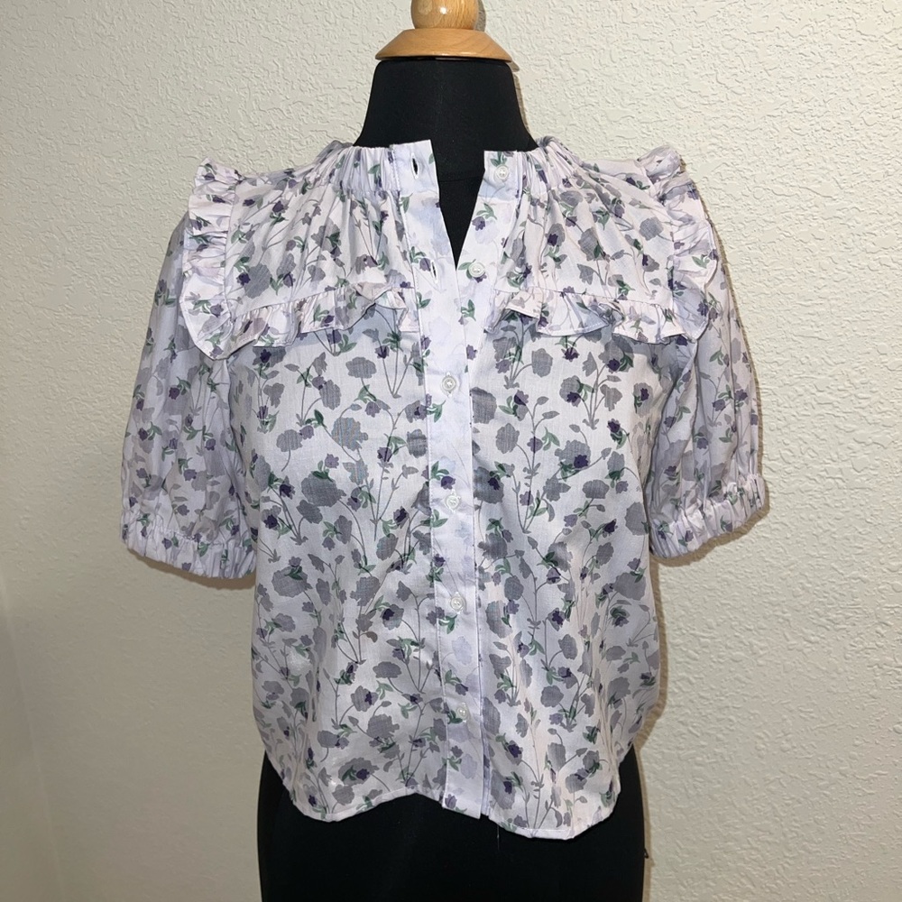The Shirt by Rochelle Behrens. Pale lavender Floral. Size XS